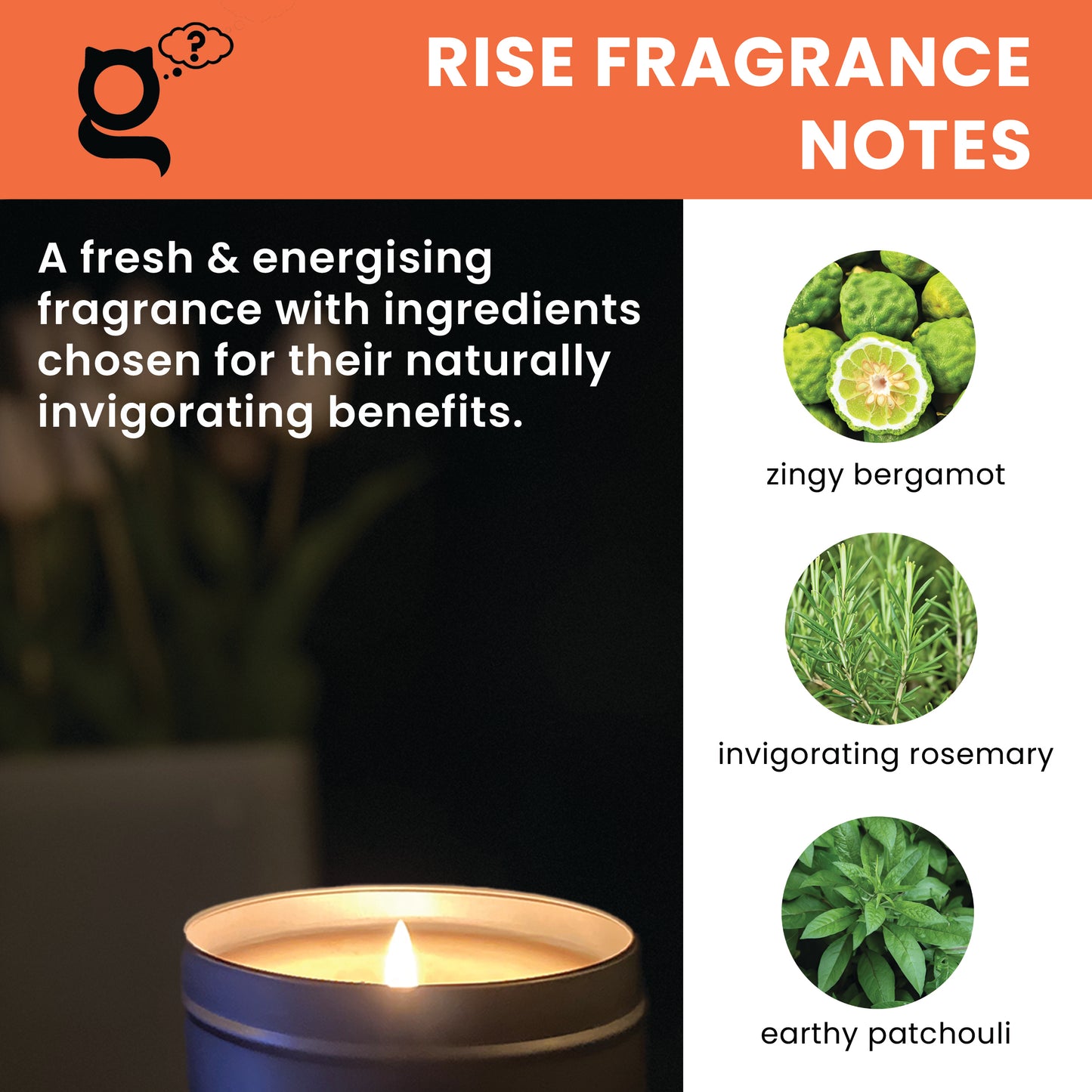 RISE - bergamot rosemary patchouli - energising candle, 190gm