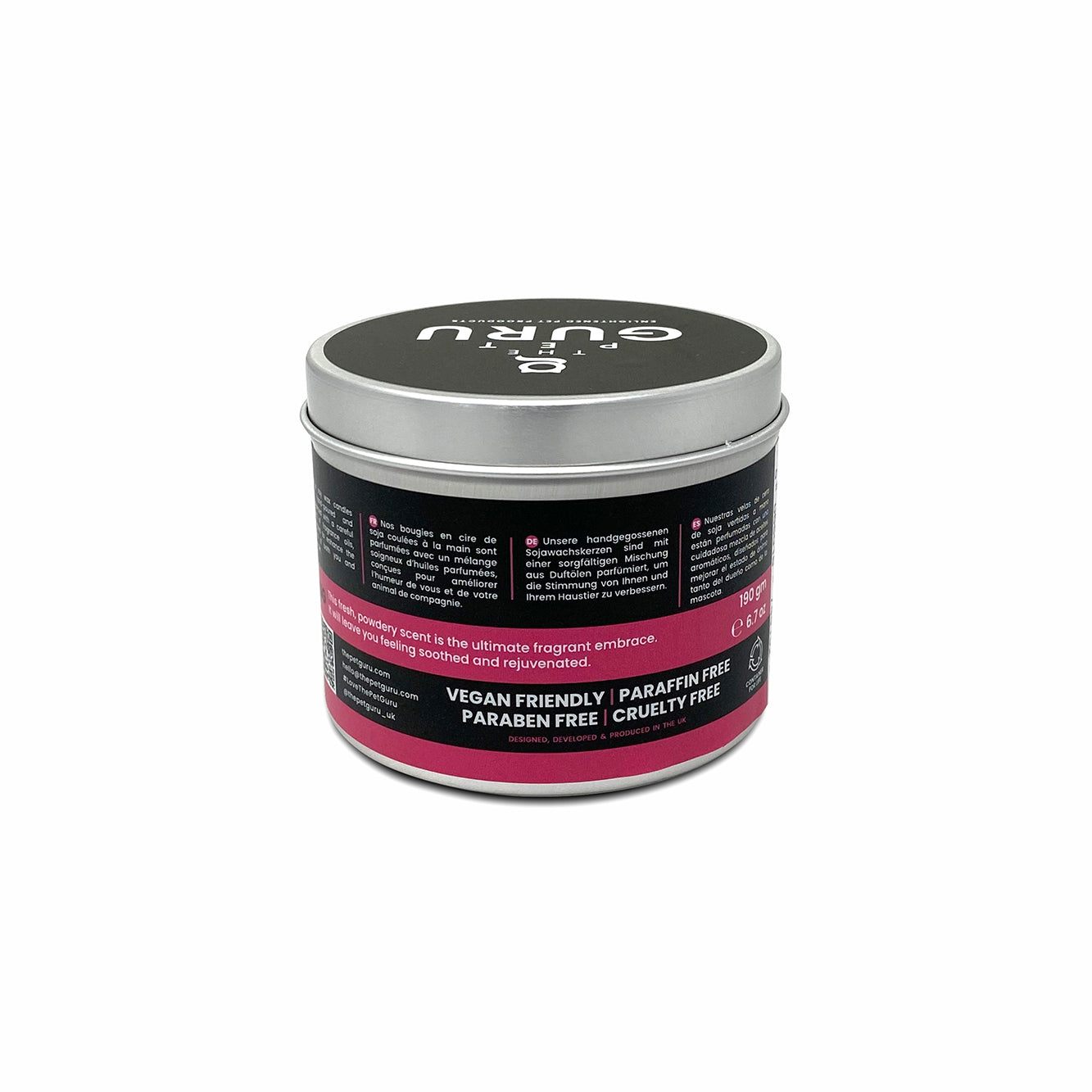 THE PET GURU HUG REJUVENATING BABY POWDER SOY WAX VEGAN CANDLE