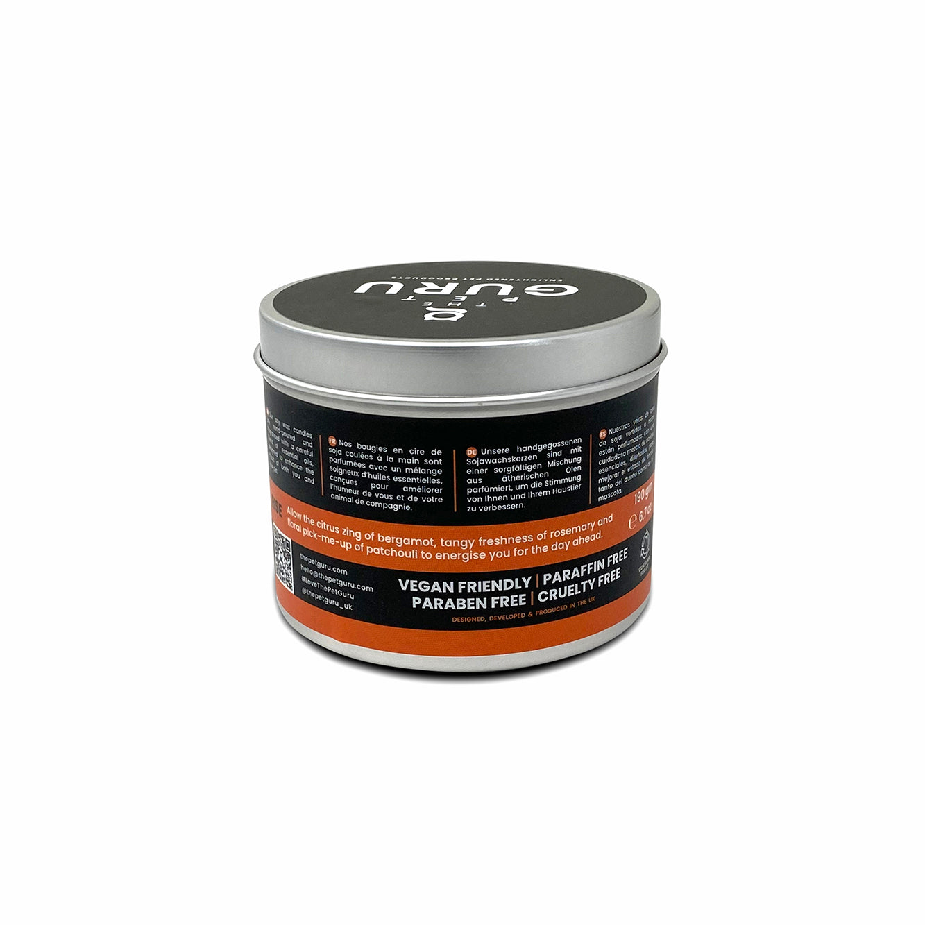 THE PET GURU RISE ENERGISING BERGAMOT ROSEMARY PATCHOULI SOY WAX VEGAN CANDLE