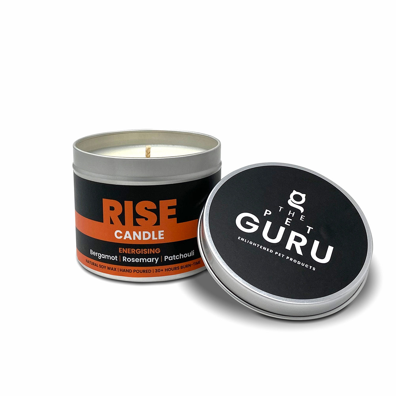 THE PET GURU RISE ENERGISING BERGAMOT ROSEMARY PATCHOULI SOY WAX VEGAN CANDLE