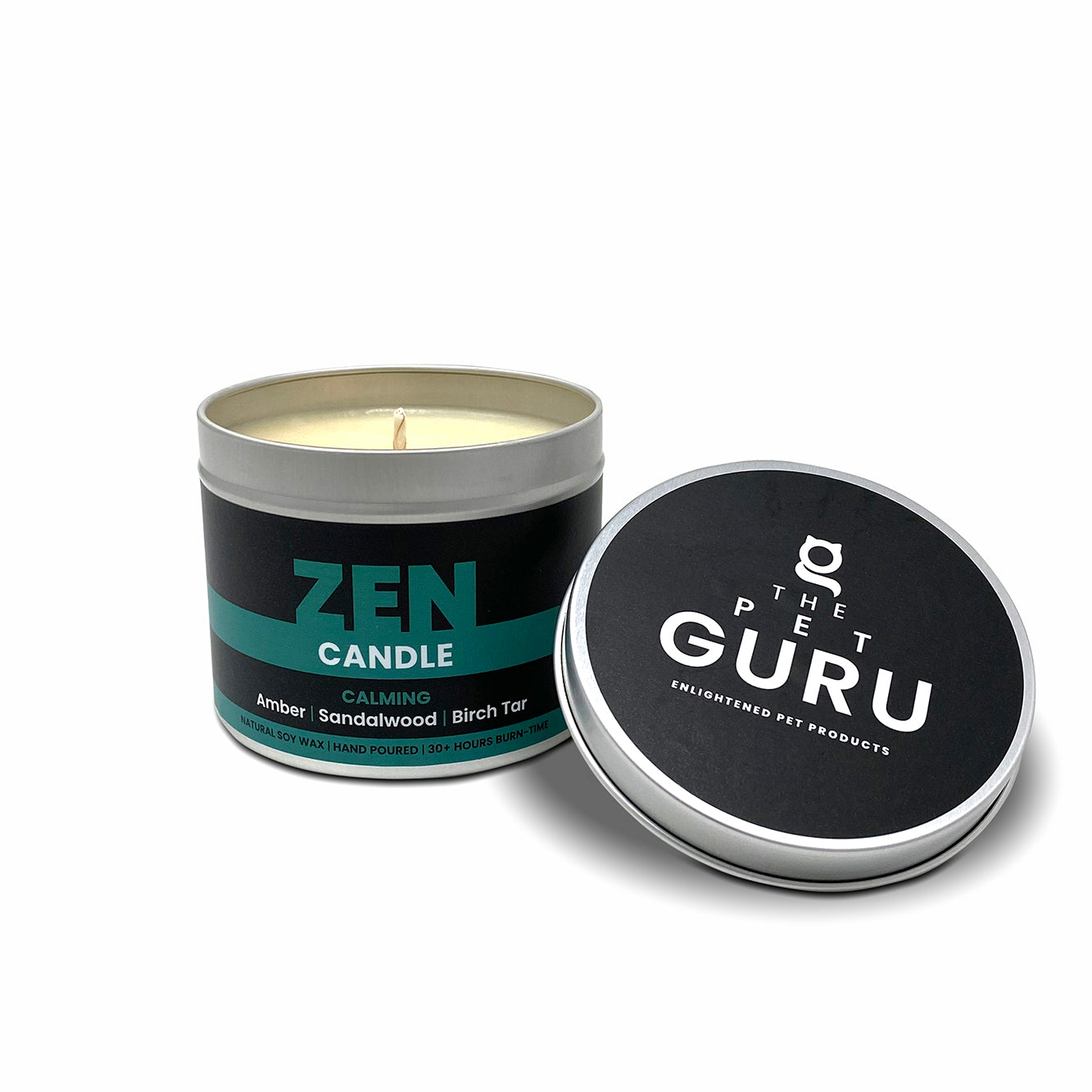 THE PET GURU ZEN CALMING AMBER SANDALWOOD BIRCH TAR SOY WAX VEGAN CANDLE